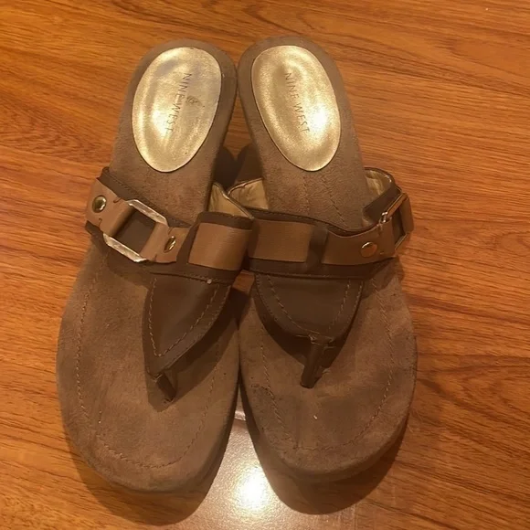 WOMENS NINE WEST wedge sandals BROWN SIZE 10 - Picture 3 of 8